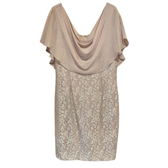 JESSICA HOWARD Short Glitter Lace Dress With Chiffon Capelet In Champagne Sz 12 - Picture 5 of 15